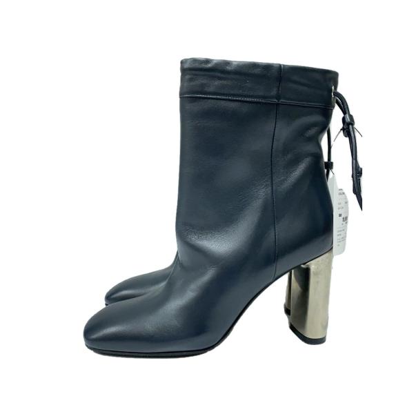 CELINE◇バンバン/メタルヒール/ショートブーツ/34.5/ブラック/レザー
