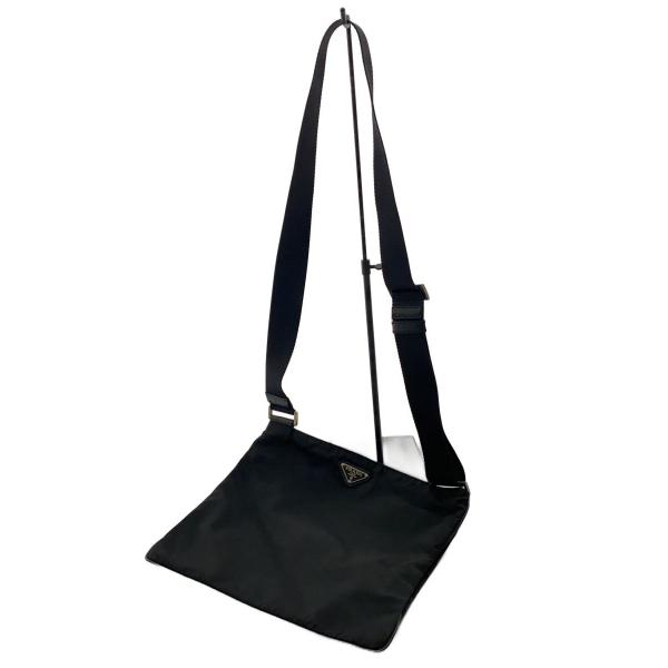 PRADA◇三角ロゴ/サコッシュ/ショルダーバッグ/ナイロン/BLK
