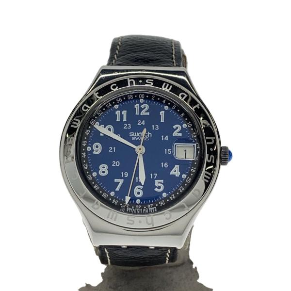 SWATCH◆クォーツ腕時計/アナログ/レザー/BLU/BLK//