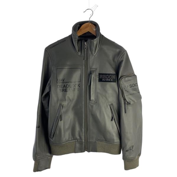 AVIREX◇シングルライダースジャケット/M/レザー/GRY/6111052