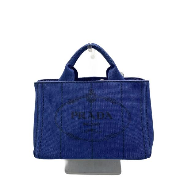 PRADA◇カナパ/トートバッグ/キャンバス/BLU/カナパ/色褪せ角スレ有