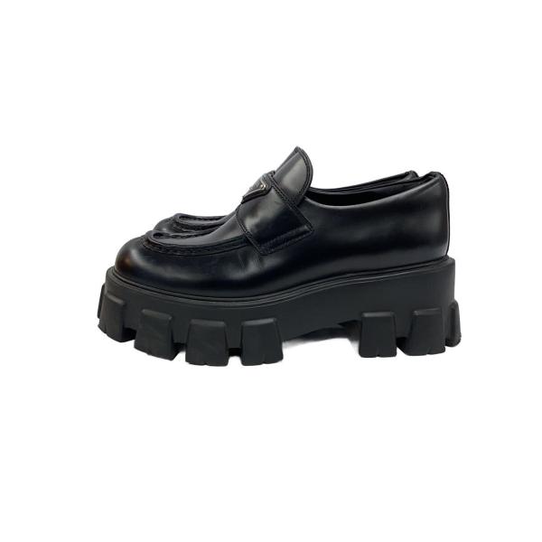PRADA◇モノリス ブラッシュドレザー ローファー/37/ブラック/レザー