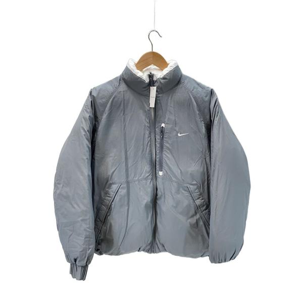 NIKE◇00s/リバーシブルダウンジャケット/シミ/ジップ紐取れ/L/GRY×WHT