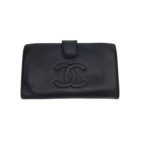 値下げ交渉⭕️シャネル　CHANEL 財布　二つ折り　レザー CHANEL◇2つ折り財布/レザー/BLK/無地/レディース/A13498 : セカンド
