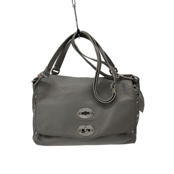 ZANELLATO◇ショルダーバッグ/レザー/GRY/無地/34193326/角スレ/汚れ