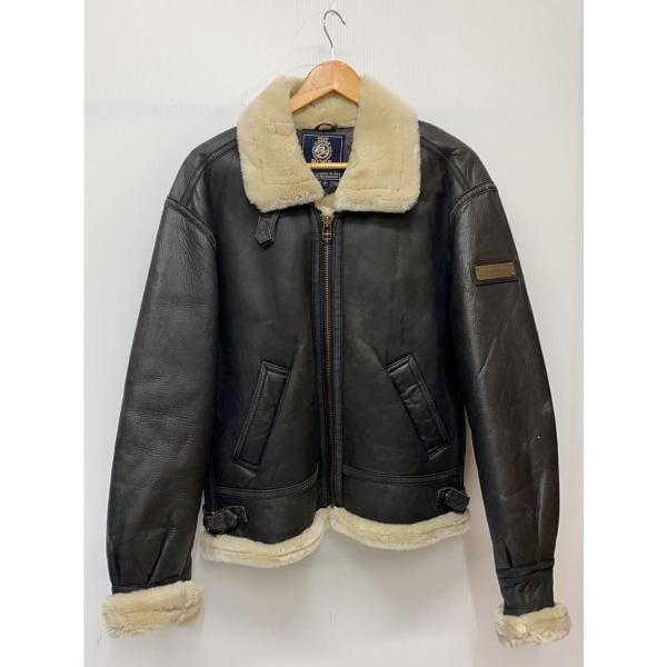 BOSS ボスジャン フライトジャケット レザー ボアフリース LL BOSS◇ボスジャン/B-3 ムートンフライトジャケット/L/牛革/BLK/無地