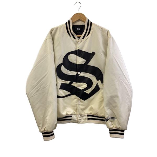 STUSSY◇STADIUM JACKET GOTHIC/スタジャン/L/ナイロン/WHT/115758