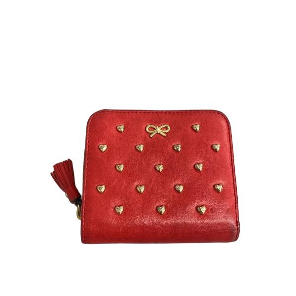 ANYA HINDMARCH 二つ折り財布 ANYA HINDMARCH◇2つ折り財布/レザー/RED/総柄/レディース : セカンド