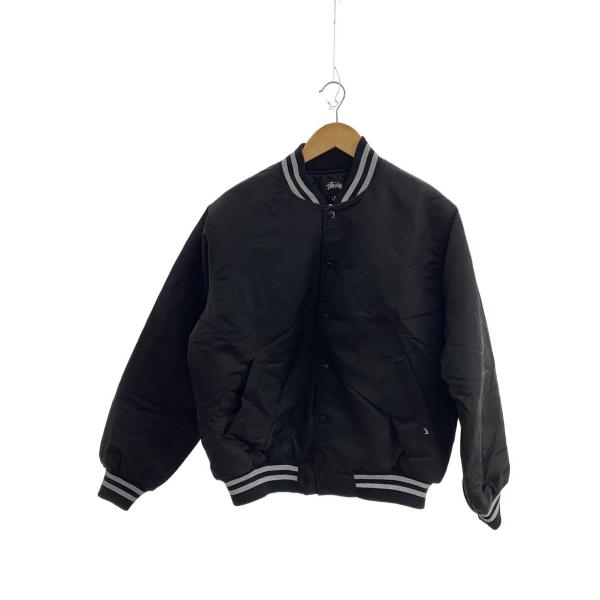 STUSSY / Sequins Satin Jacket/スタジャン/M/ポリエステル/BLK/115718 STUSSY◇Sequins Satin Jacket/スタジャン/M/ポリエステル/BLK/115718