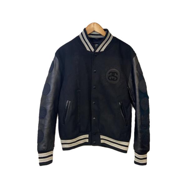 STUSSY◇×NINE RULAZ LINE/×MIGHTY CROWN/スタジャン/L/ウール/BLK