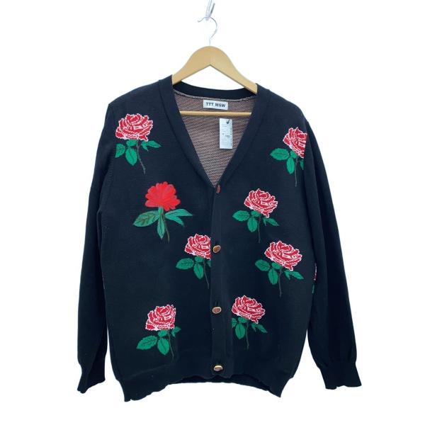 TTT_MSW◇22AW Rose Jacquard Knit Cardi/XL/コットン/BLK/総柄/TTT