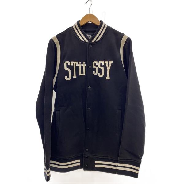STUSSY◇スタジャン/XL/コットン/BLK/フロントロゴ/スウェット