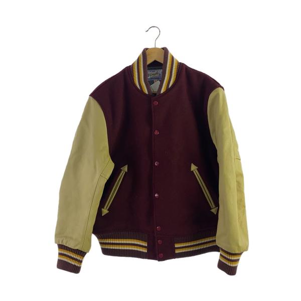 Whitesville◇スタジャン/38/ウール/袖レザー/ボルドー×ベージュ/無地