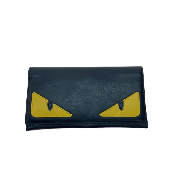 FENDI◇モンスターバグズアイ/長財布/レザー/BLK/無地/メンズ