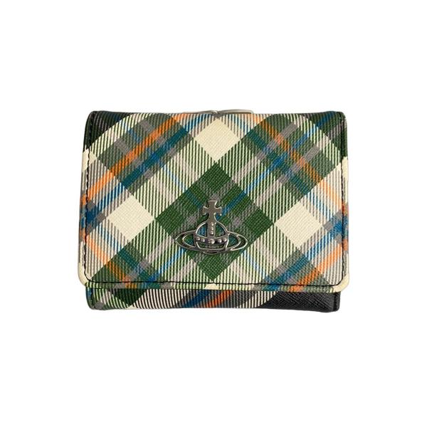 Vivienne Westwood◇3つ折り財布/PVC/GRN/タータンCK/レディース