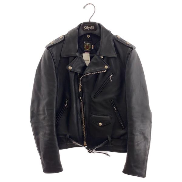 Schott◇ダブルライダースジャケット/38/レザー/BLK/無地/7007