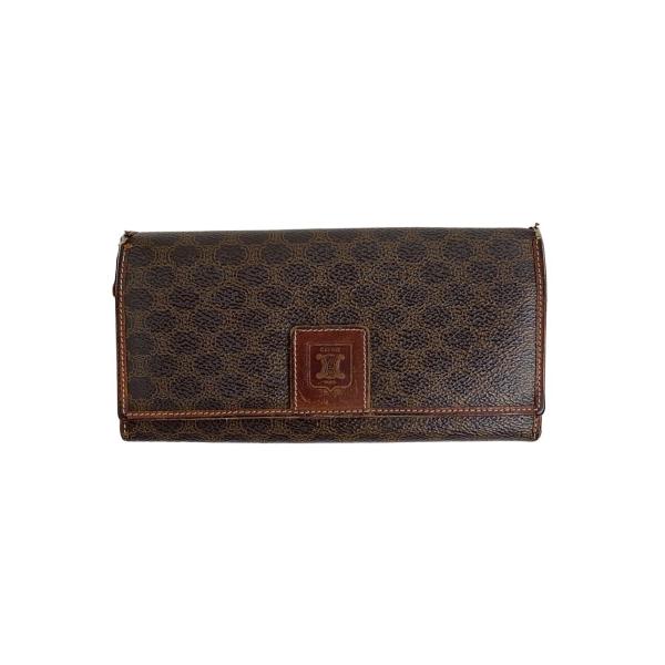 CELINE◇長財布/レザー/BRW/総柄/レディース/マカダム/がま口/状態考慮