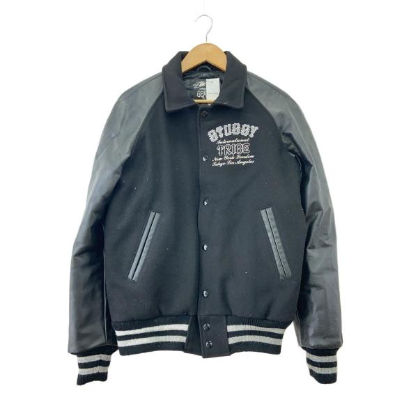 STUSSY◇25周年限定/スタジャン/M/レザー/BLK/USA製 : セカンド