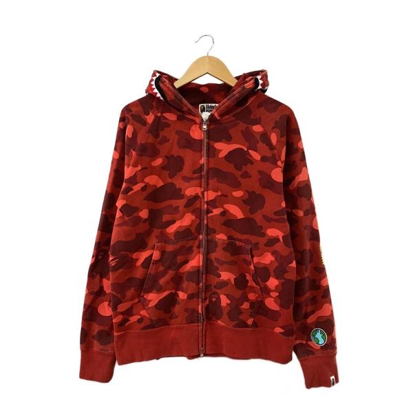 A BATHING APE◇シャークジップパーカー/L/コットン/RED/カモフラ