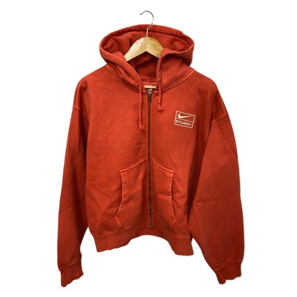 NIKE◇×Stussy/Stone Washed Fleece Zip Hoodie/S/RED/FJ9161