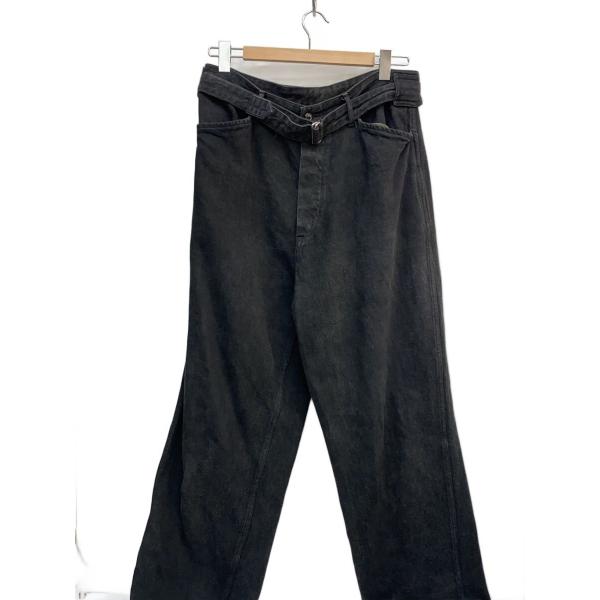 【COMOLI】ベルテッドデニム/サイズ1/T01-03004 COMOLI◇デニムベルテッドパンツ/2/コットン/BLK/T01-03004/使用感有