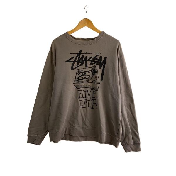 STUSSY◆TURN IT UP/ターンテーブル/スウェット/L/コットン/GRY/プリント//