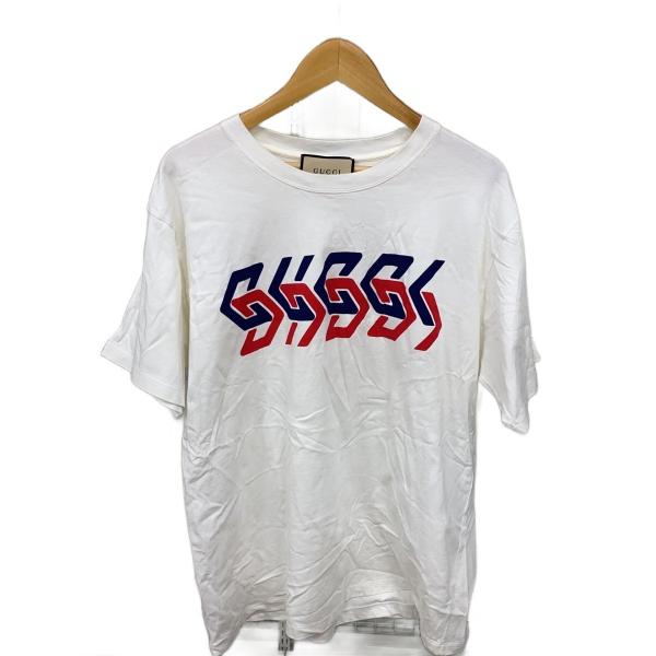 GUCCI◇22SS/MIRROR PRINT T-SHIRT/Tシャツ/M/コットン/WHT/プリント