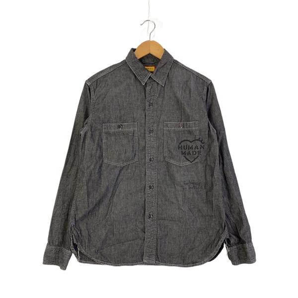 HUMAN MADE◇military chambray shitr/長袖シャツ/S/コットン/BLK/無地 