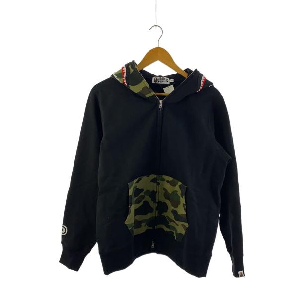 A BATHING APE◇SHARK FULL ZIP HOODIE/ジップパーカー/M/コットン/BLK