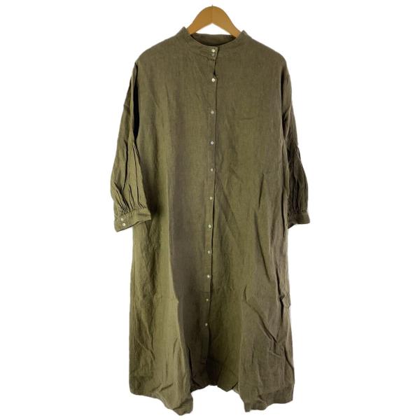 08Mab◇長袖ワンピース/FREE/リネン/KHK/無地/F-921HF470 : セカンド