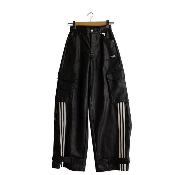 adidas◇FAUX LEATHER PANTS/ボトム/25/フェイクレザー/BLK/JX9226