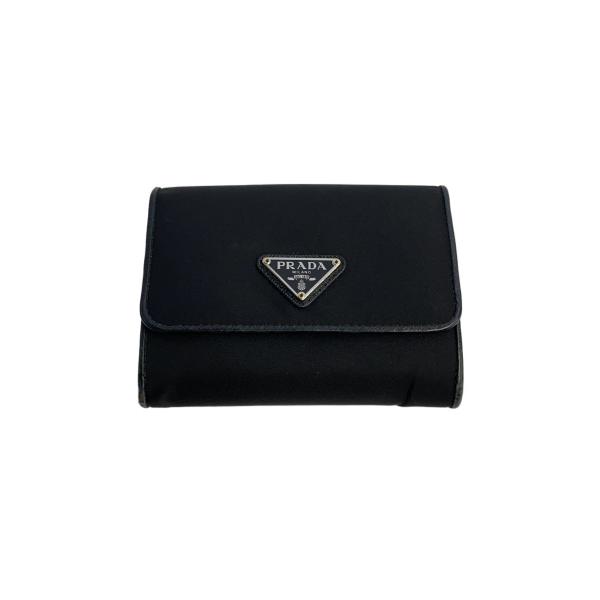 PRADA◇TESSUTO/三角ロゴ/Wホック/3つ折り財布/ナイロン/BLK