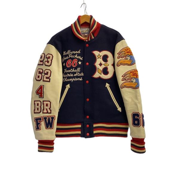 Whitesville◇切替しレザー//ワッペン/東洋エンタープライズ/ネイビー