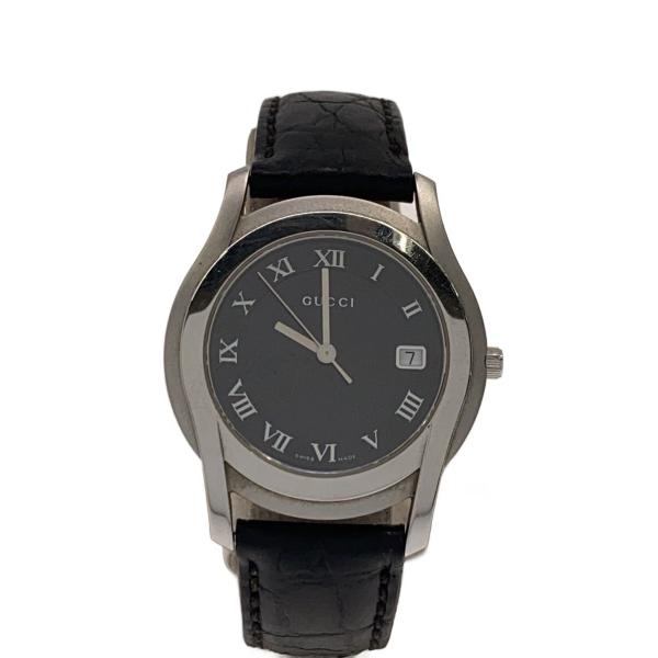 GUCCI アナログクォーツ腕時計 ブラック 5500M 稼働品 GUCCI◇クォーツ腕時計/アナログ/レザー/BLK/BLK/5500M// : セカンド