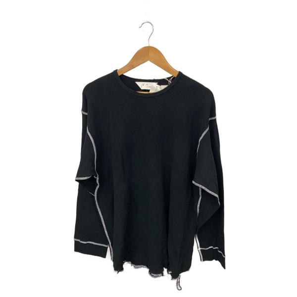 ANCELLM◇25AW/DAMAGE WAFFLE CREW LS T-SHIRT/長袖Tシャツ/2/ブラック