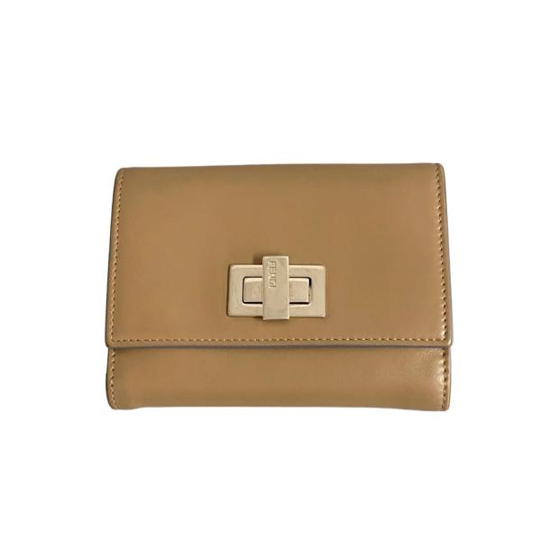 FENDI◇財布/レザー/ベージュ/無地/レディース/ピーカブー/フェンディ