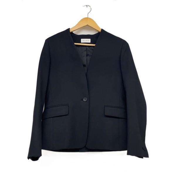 PLST◇ブラッシュドバックカラーレスジャケット/M/ポリエステル/BLK