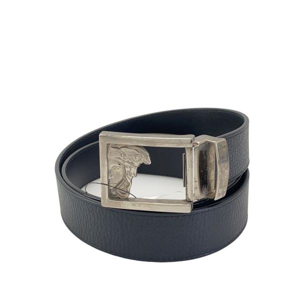 VERSACE ヴェルサーチ メデューサ シルバーバックル　レザーベルト VERSACE◇メデューサバックル/ベルト/レザー/ブラック/メンズ