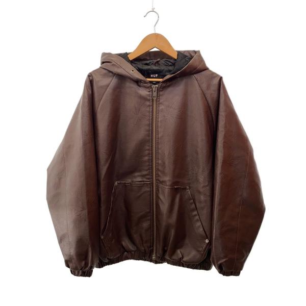 HUF◇PLANTLIFE HOODED ZIP JACKET/レザージャケット/M/フェイクレザー