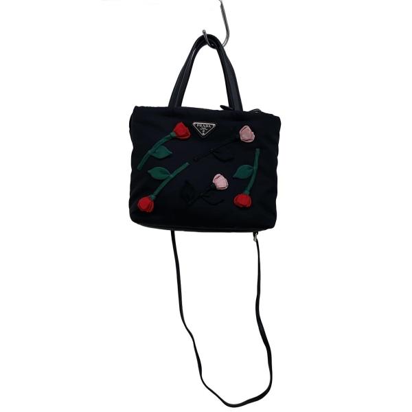 PRADA◇フラワーモチーフ/トライアングルロゴ/ショルダーバッグ 