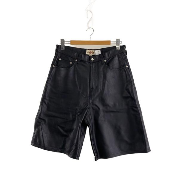STUSSY◇BIG OL SHORT LEATHER/ショートパンツ/32/牛革/ブラック/無地