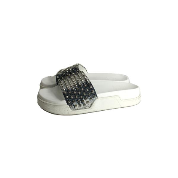 Christian Louboutin◆POOL FUN FLAT/DENIM-SILVER/スタッズ/サンダル/41.5/WHT/1221057