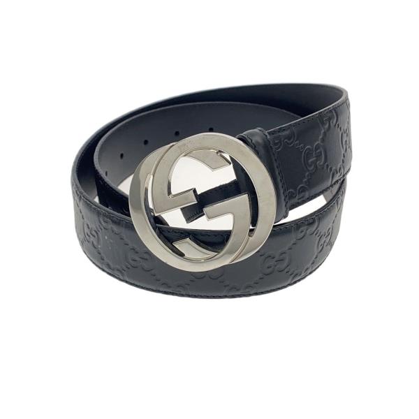 GUCCI◇グッチシマ/インターロッキング/ベルト/レザー/BLK/メンズ