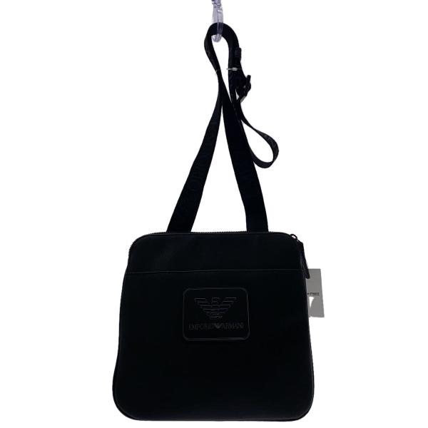 EMPORIO ARMANI◇イーグルロゴ/ショルダーバッグ/レザー/BLK/無地