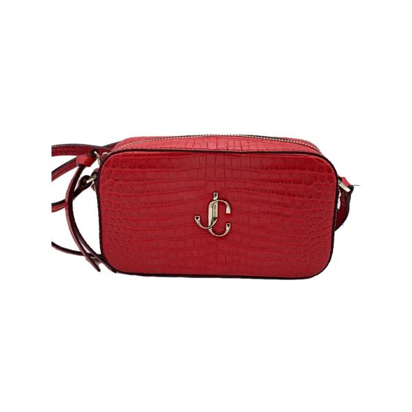 ジミーチュウ レザー ショルダー バッグ ヴァレンヌ クロコ型押し JIMMY CHOO◇ヴァレンヌ/クロコ型押し/ショルダーバッグ/レザー/RED