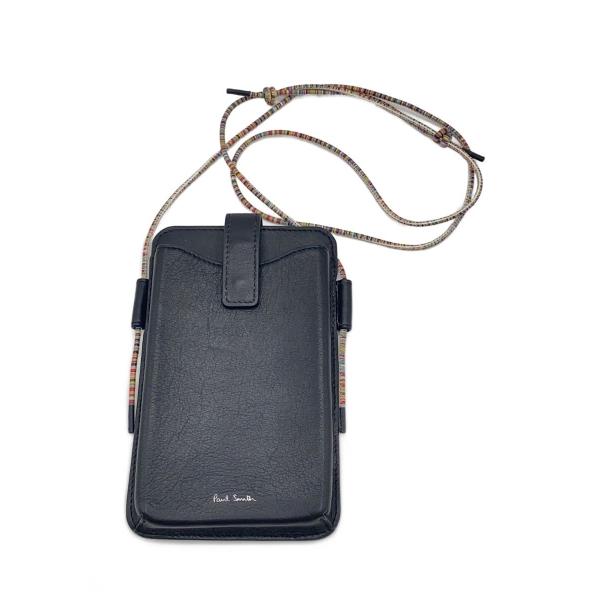 Paul Smith◇シグネチャーストライプコードフォンポーチ/レザー/BLK