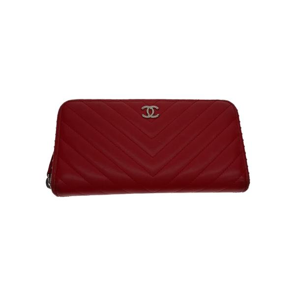 CHANEL スタッズ　長財布 CHANEL◇ラウンドファスナー/スタッズ/長財布/レザー/RED