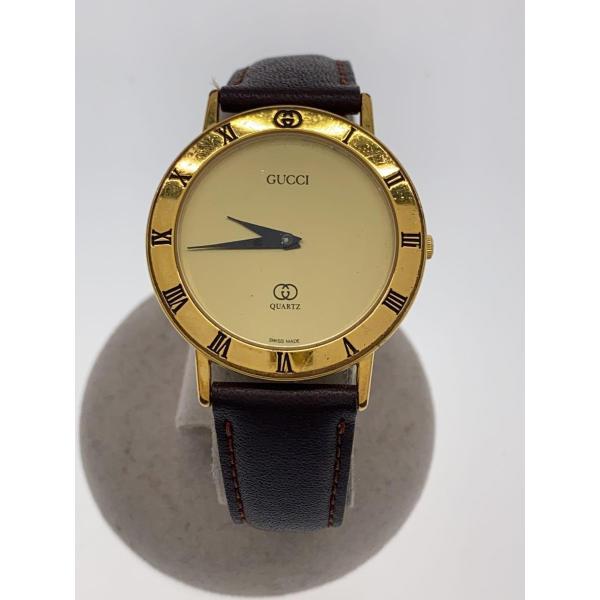 ダイヤモンド　GUCCI 高級時計　美品 GUCCI◇クォーツ腕時計/アナログ/レザー/GLD/BRW/3001 M : セカンド