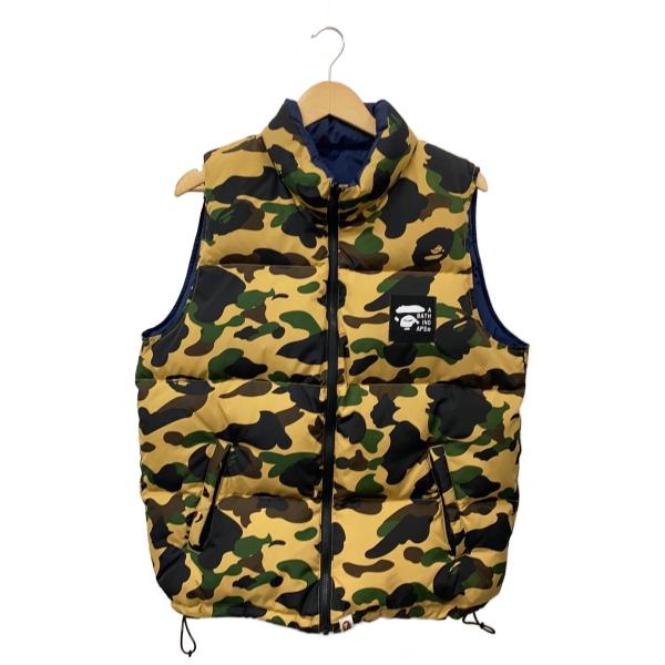 A BATHING APE◇ダウンベスト/M/ポリエステル/NVY/カモフラ