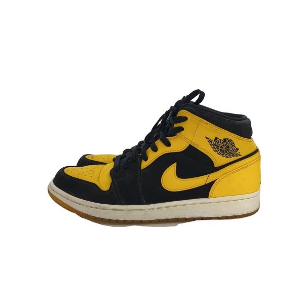 NIKE◆AIR JORDAN 1 MID/エアジョーダンミッド/554724-035/ブラック/イエロー/27.5cm//